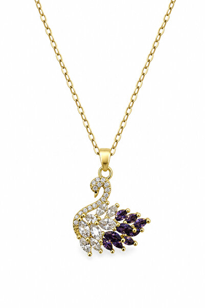 Jack Ferrero Yellow Color Steel Necklace with Zircon Stone and Swan Figure, S...