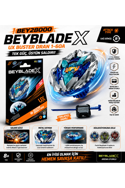 FABBA TOYS BEY28000 Beyblade X UX Buster Dran 1-60A Tekli Savaş Topacı Launch...