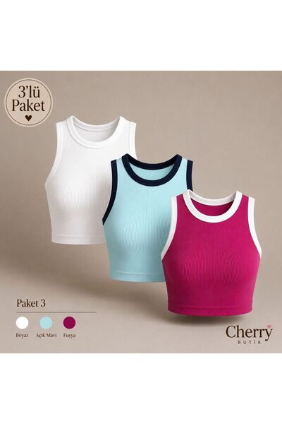 Cherry Butik 3 قطع من ملابس الجسم القصيرة ذات الياقة المربعة