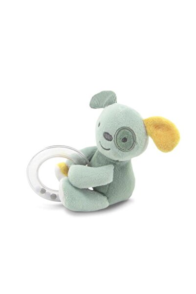 Lorelli Toys Jucarie de plus, Catelus verde, 11 cm, cu inel si bilute zornait...