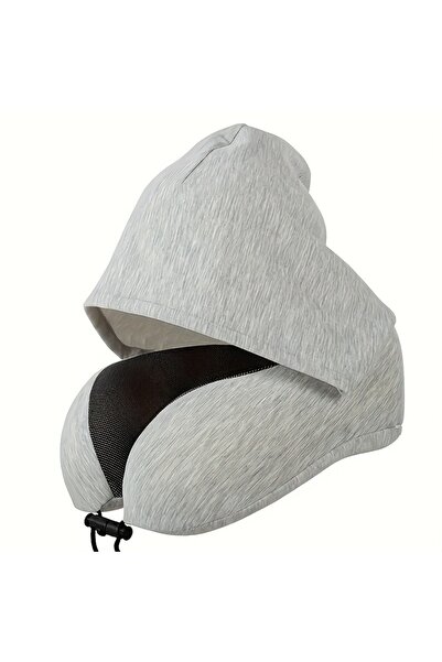 Choice 25x23x15cm Grey Memory Foam Hooded U-Shaped Travel Pillow with Detacha...