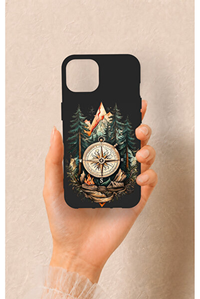 Vip Case iPhone 13 Uyumlu Pusula Orman Desenli Silikon Kılıf