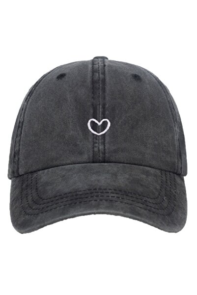 Choice Adjustable black 1pc Retro Washed Little Heart Embroidered Ponytail Ba...
