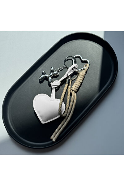 Choice3 white PU Leather Heart Rope Keychain Balloondog Pendant Woven Rope Ha...