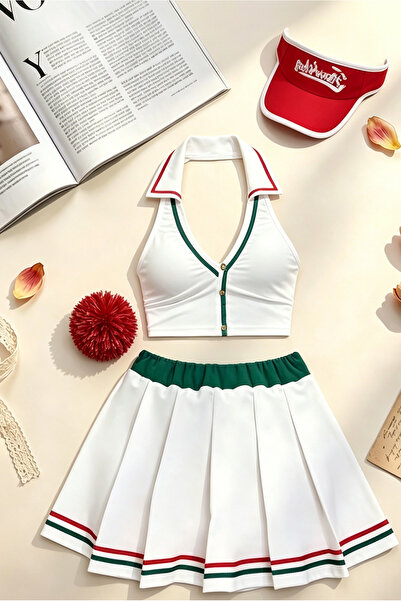 Shengzhou Jinshen Tie Cute Halter Neck Two Piece Outfit Women Summer Mini Ple...