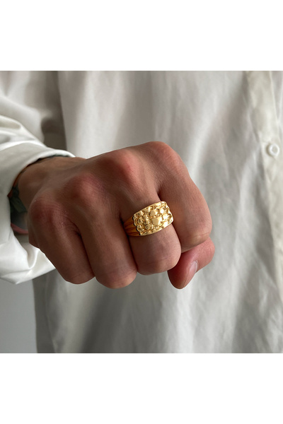Choice Gold Color Ingemark Punk Metal Textured Open Rings for Men Women Fashi...