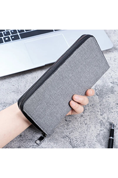 Choice1 Grey New Men's Long Canvas Wallet - Large Capacity Zipper Clutch, Mul...