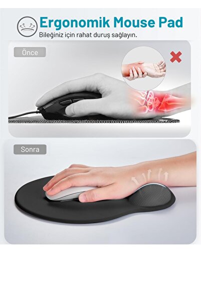 SALEMOON Ergonomik Bilek Destekli Mouse Pad – Kaymaz Tabanlı Konforlu Mouse Altlığı, Yumuşak Bilek Destekli Ofis ve Oyuncu Mouse Pedi Siyah