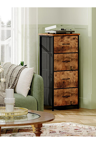 Leon Lifestyle 4-Drawer Fabric Storage Chest | Narrow Wooden-Style Organizer ...