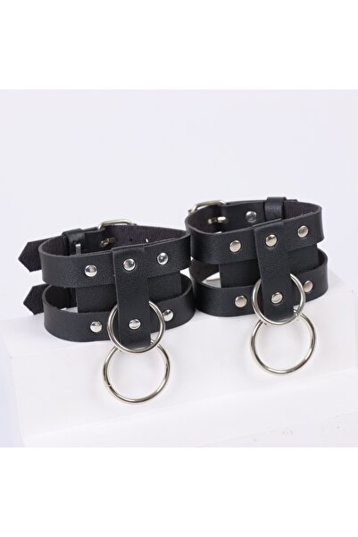 Choice حزام كاحل جلدي أسود بتصميم O-Ring من UYEE، زوج واحد، مع تعليقة ريشة من...