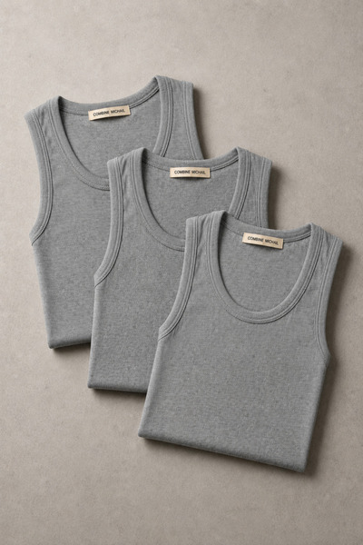 COMBİNE MİCHAİL Men's Flexible 3-Piece Gray Ribbed Undershirt