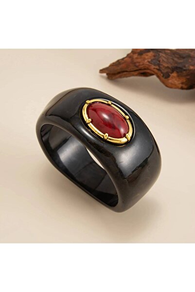 choice2 Style 1 Salircon Vintage Exaggerated Inlay Red Stone Resin Acrylic St...