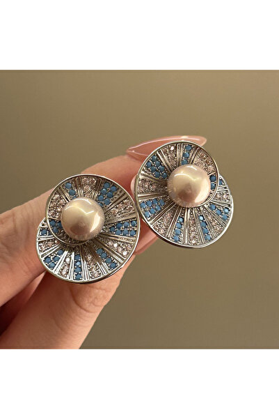 Choice WG0088-1 Vintage Elegant Blue Crystal Shell Pearl Conch Shape Stud Ear...