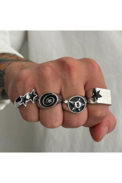 Choice AYA6572901 4 Pcs Punk Black Star Rings Set for Women Men Fashion HipHo...