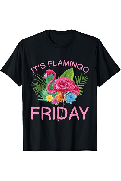 212Wear تي شيرت It'S Flamingo Friday - أسود بأكمام قصيرة، 220 جرام، للجنسين، ...