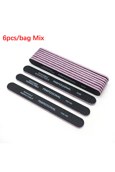 Choice 6pcs-Mix 6pcs Professional Nail File Double Sided Black Straight Emery...