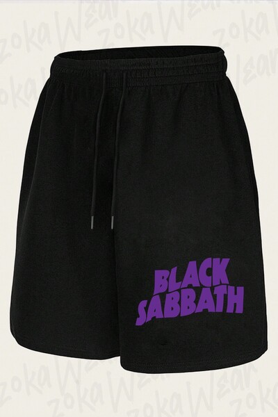 ZOKAWEAR Unisex μοβ σορτς με τυπωμένο σχέδιο λογότυπου Black Sabbath
