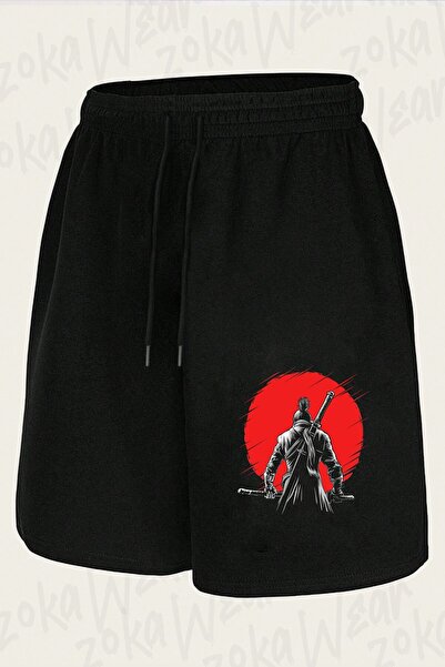ZOKAWEAR شورت مطبوع بتصميم وولف ريد صن 2 للجنسين من One Armed Wolf Red Sun 2