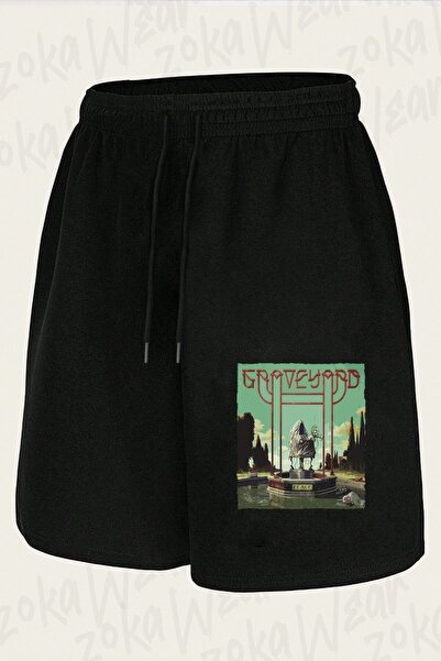 ZOKAWEAR شورت مطبوع بتصميم Graveyard للجنسين