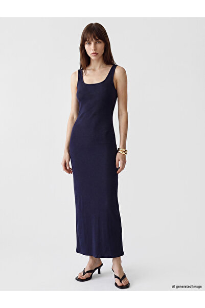LC Waikiki Rmz Gi̇yi̇m Farkiyla Square Roba Collar Bodycon Dress