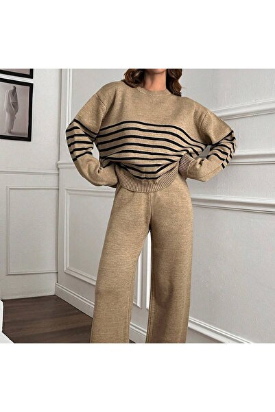yardıtekstil Stylish Striped Knitwear Top and Bottom Set