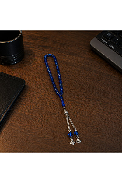 Bk Gift Blue Color Crimped Amber Look Prayer Beads – Men's Prayer Beads with ...