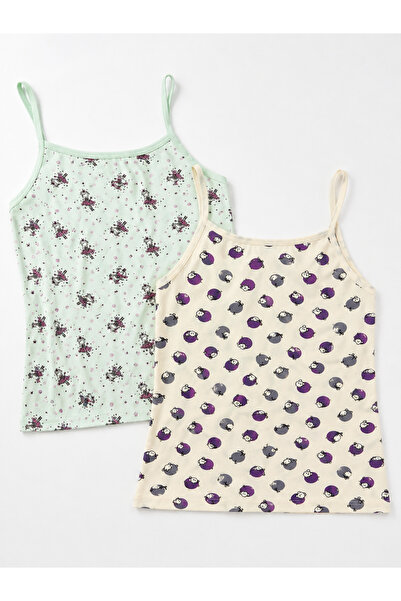 DİAMOND OUTLET 2-Piece Girls' Printed Athlete Set Thin Straps Comfortable Cot...