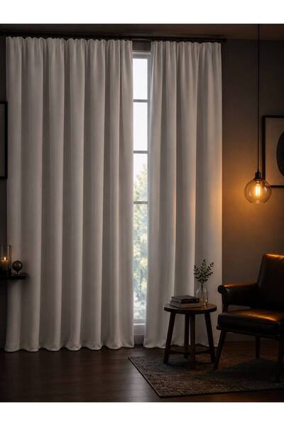 Fon Dünyası Luxury Blackout Light-Proof Background Curtain Light Gray (Pleatl...