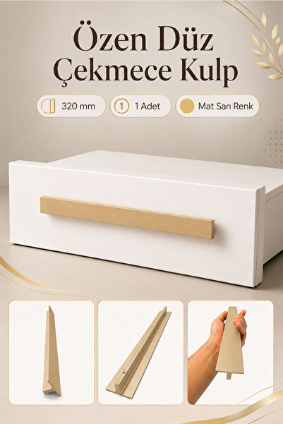 Badem10 Özen Düz Mat Sarı Metal Çekmece Kulpu 320 mm Mobilya Dolap Kapak Kulp...