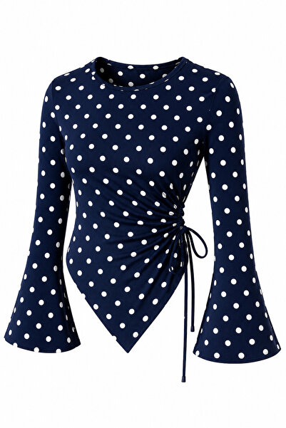 Wild Flower Bluză asortată cu hijab, cu guler rotund, cu imprimeu cu buline, ...