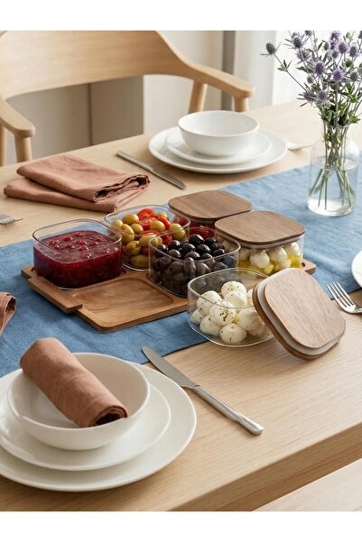 CASA DE BELLA Acacia Wood 13-Piece Vacuum Sealed Glass Breakfast Snack Bowl w...