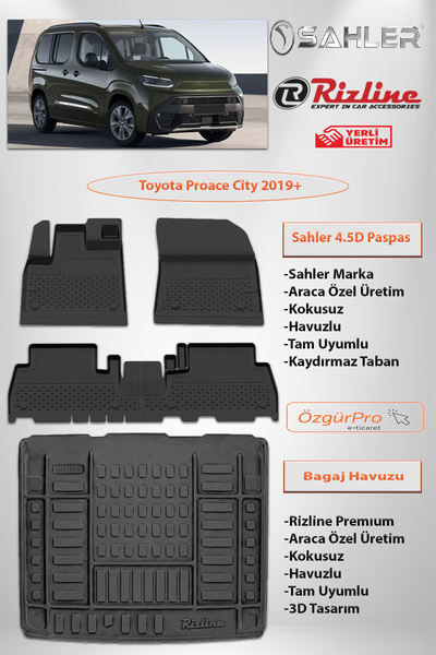 Sahler Toyota Proace City 2019 ve Sonrası 4.5D Paspas Rizline Premıum Bagaj H...