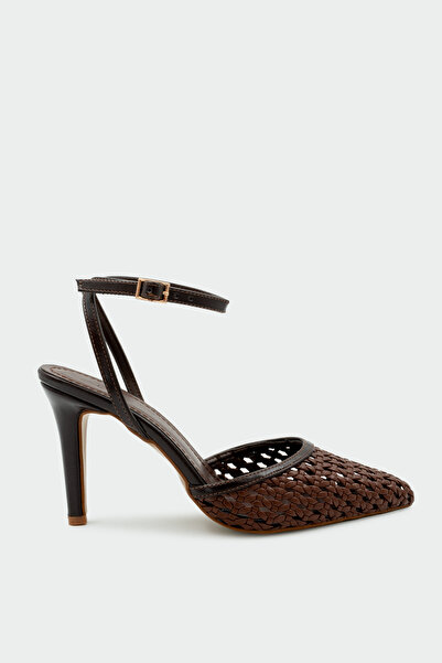 LAMİNTA Erich Knitted Detailed Women's Bitter Brown Heeled Shoes