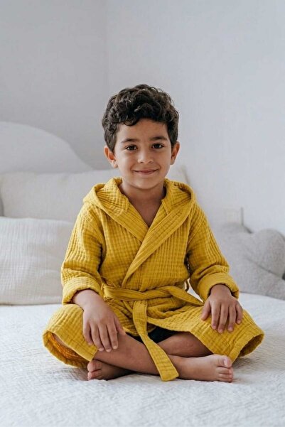 Mia Mina Home Baby 4 Layer Muslin Hooded Mustard Children's Bathrobe