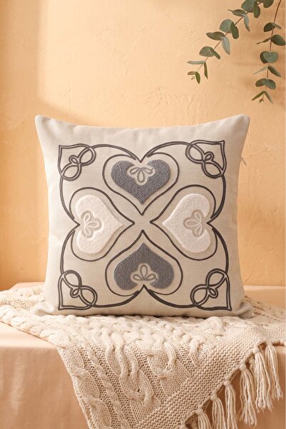 Rivaİstanbul Modern Heart Patterned Punch Decorative Throw Pillow Cover