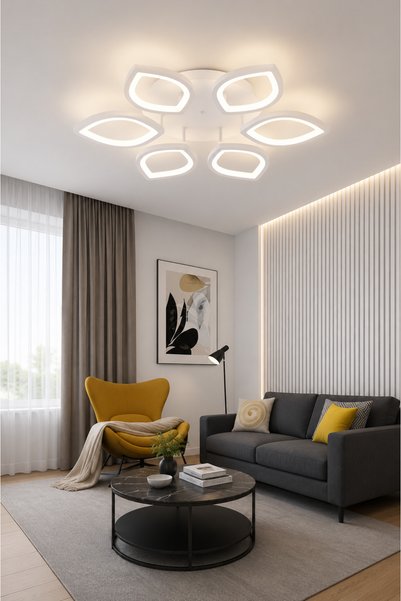 Modavize MS53005-6 Modern 3 Renk Ledli Beyaz Plafonyer Lüks 6'lı Ledli Avize
