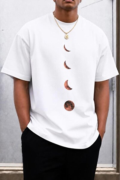 Oksit Moon Printed Crew Neck Cotton Men's T-Shirt Relaxed Fit