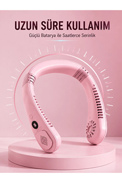 Genel Markalar Mey İthalat® Pembe Boyun Fanı Sessiz Çalışan USB Şarjlı Taşına...