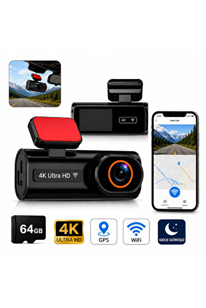MultiZone 4K Ön Arka Araç Kayıt Kamerası WiFi GPS Dashcam 64GB Park Modu Gece...