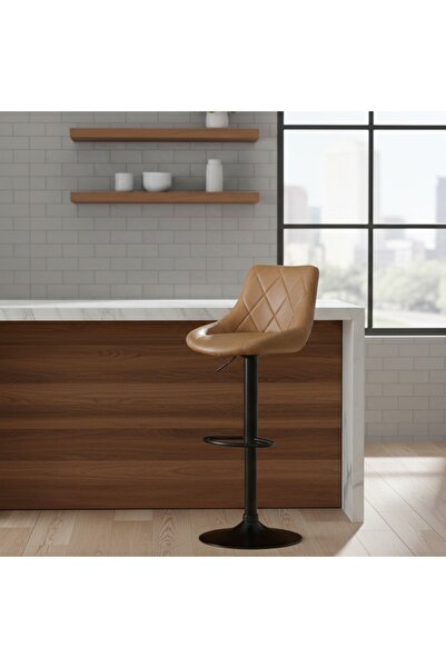 Al Hadaya Mall Contemporary Style Leather Single Counter Chair - Honey - 45X3...
