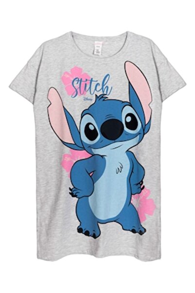 OEM Cămașă de noapte pentru femei, gri melanj, imprimeu Stitch, mărime unică