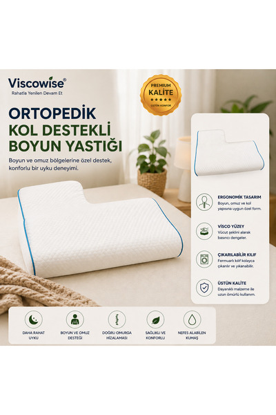 viscowise KOL DESTEKLİ BOYUN YASTIĞI VISCO/65*49*31*12 CM (ÇANTALI)