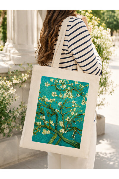 Tomris Hatun Van Gogh Series Printed Raw Cloth Bag, Shoulder Bag, Shopping Cl...