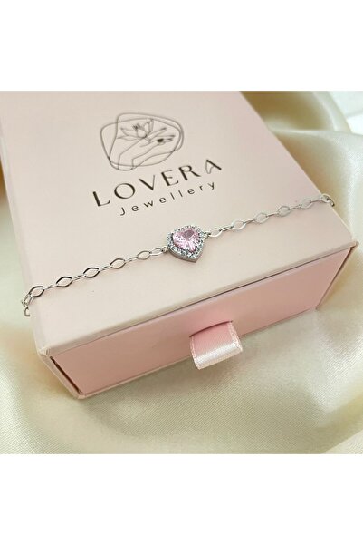 Lovera Jewellery 925 Ayar Gümüş Sertifikalı Pembe Taşlı Pırlanta Montürlü Kal...
