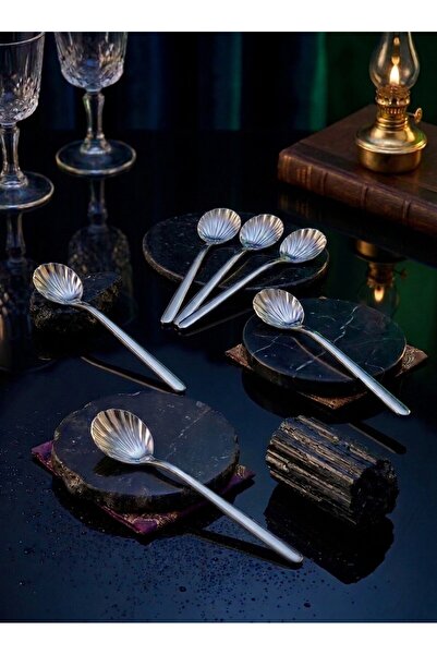 TARIK HOME Set of 6 Oyster Design Teaspoons - 12 cm Stainless Steel Stylish S...