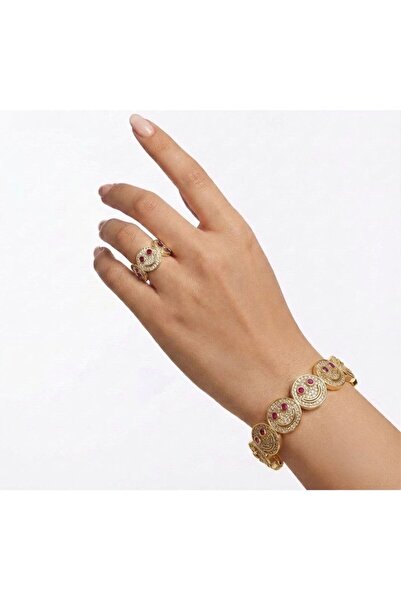 Nevara Women's Smiling Face Design Bracelet & Ring Set with Zircon Stones - G...