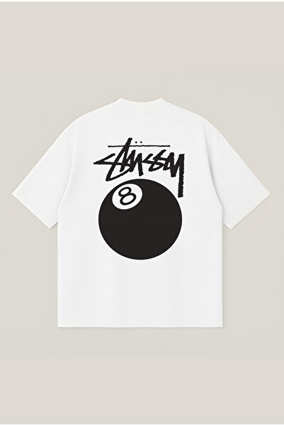 Moon Dancer Stüssy 8 Ball Printed Oversize Boxy Cut Unisex 100% Cotton Printe...