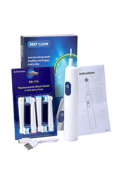 Choice White 4 Heads Rotating Electric Toothbrush Set for Adult Teeth Whiteni...