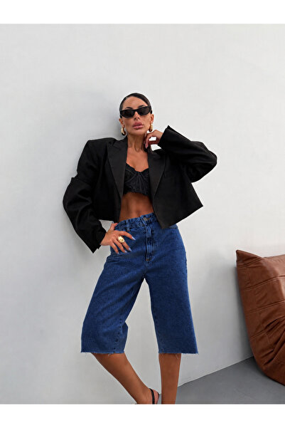 KENE JEANS Pantaloni scurți lungi din denim, albastru închis, cu tiv tăiat.