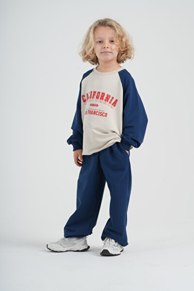 HayKids Raglan Sleeve Kids' Tracksuit Set - California Printed Two-Thread Ove...